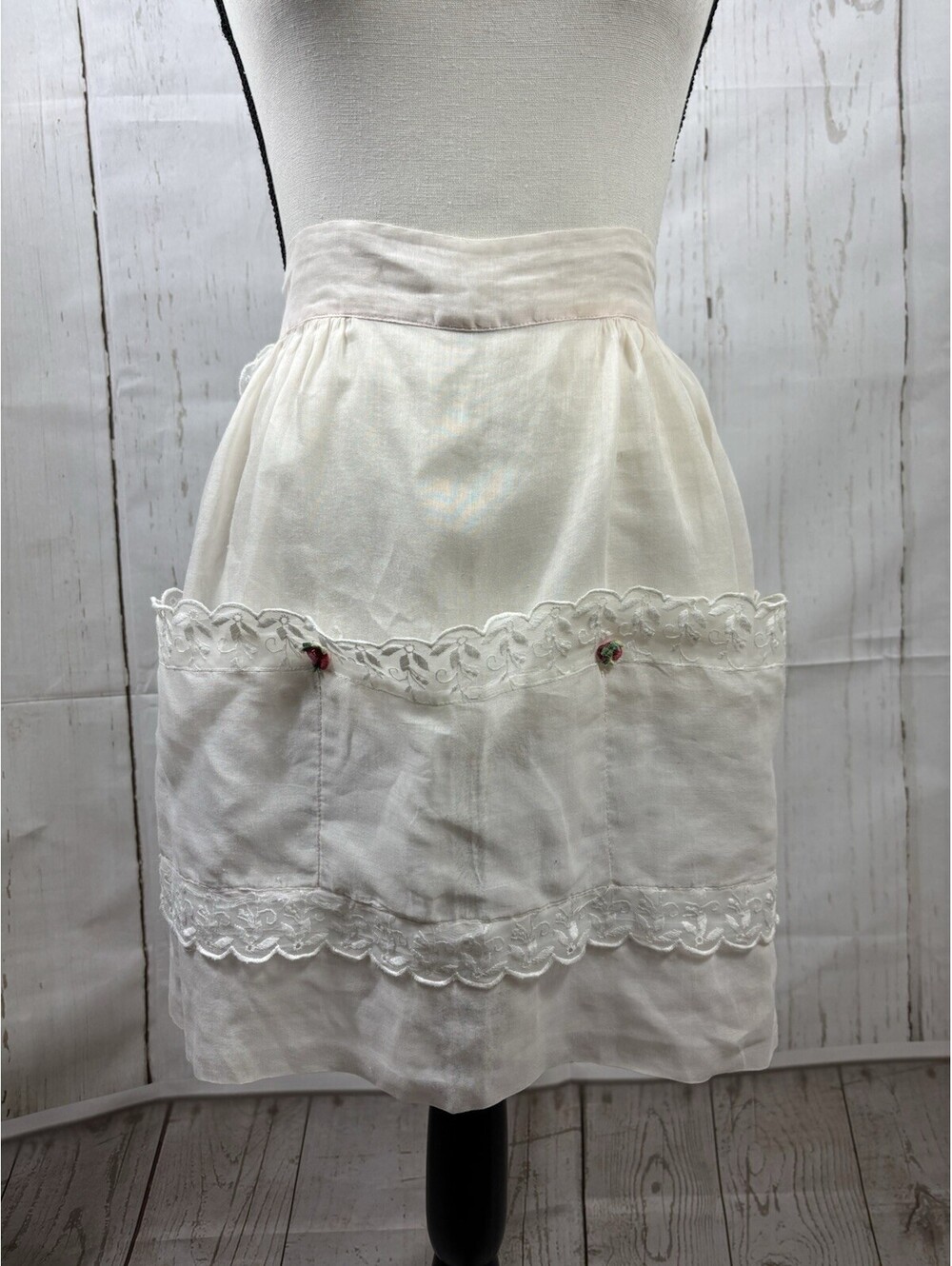 VTG Carmen Lee 1950s Semi-Sheer Hostess Half Apron Lace Trim 3 Pockets